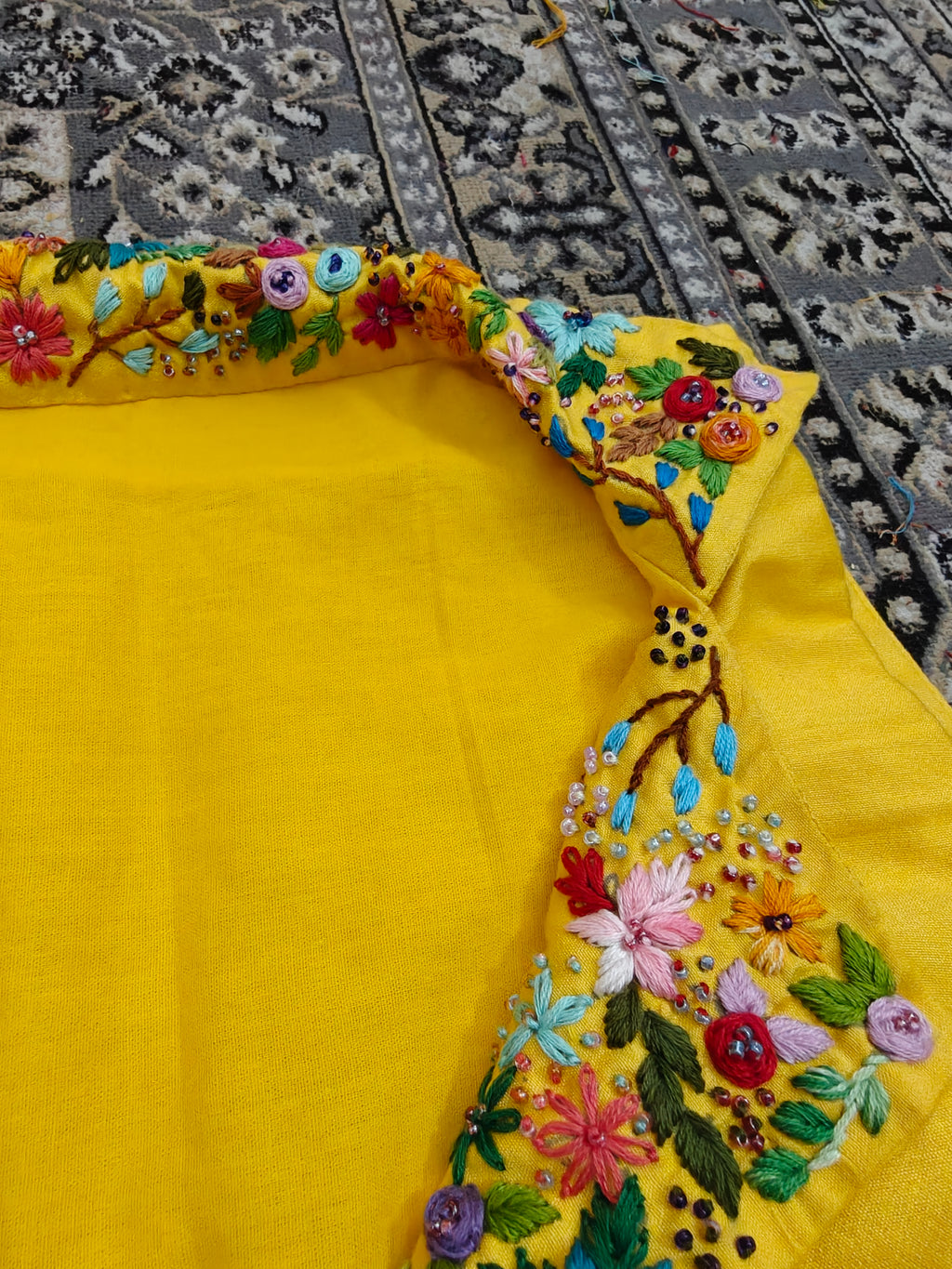 Yellow Embroidered Collar Blouse