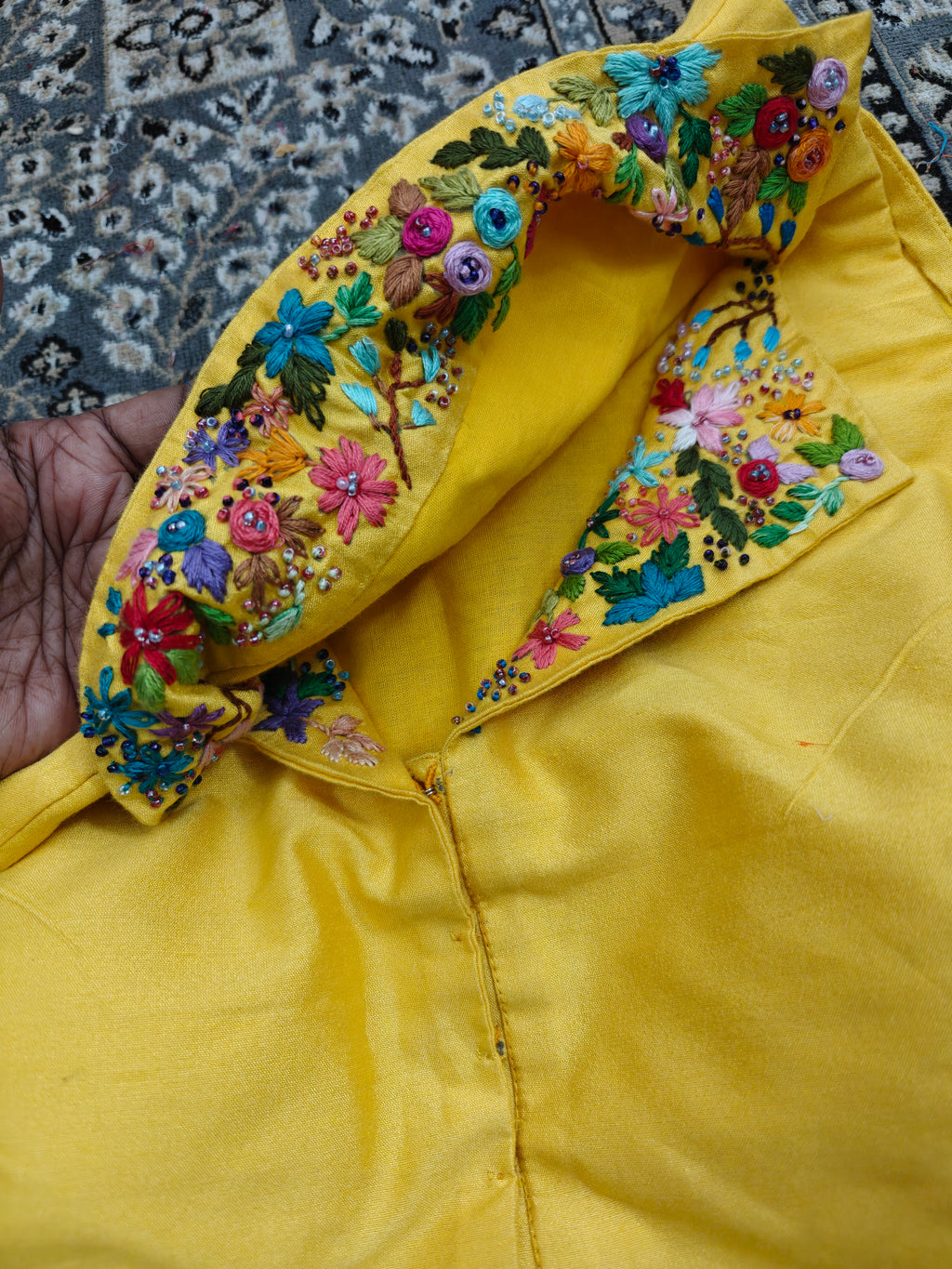 Yellow Embroidered Collar Blouse