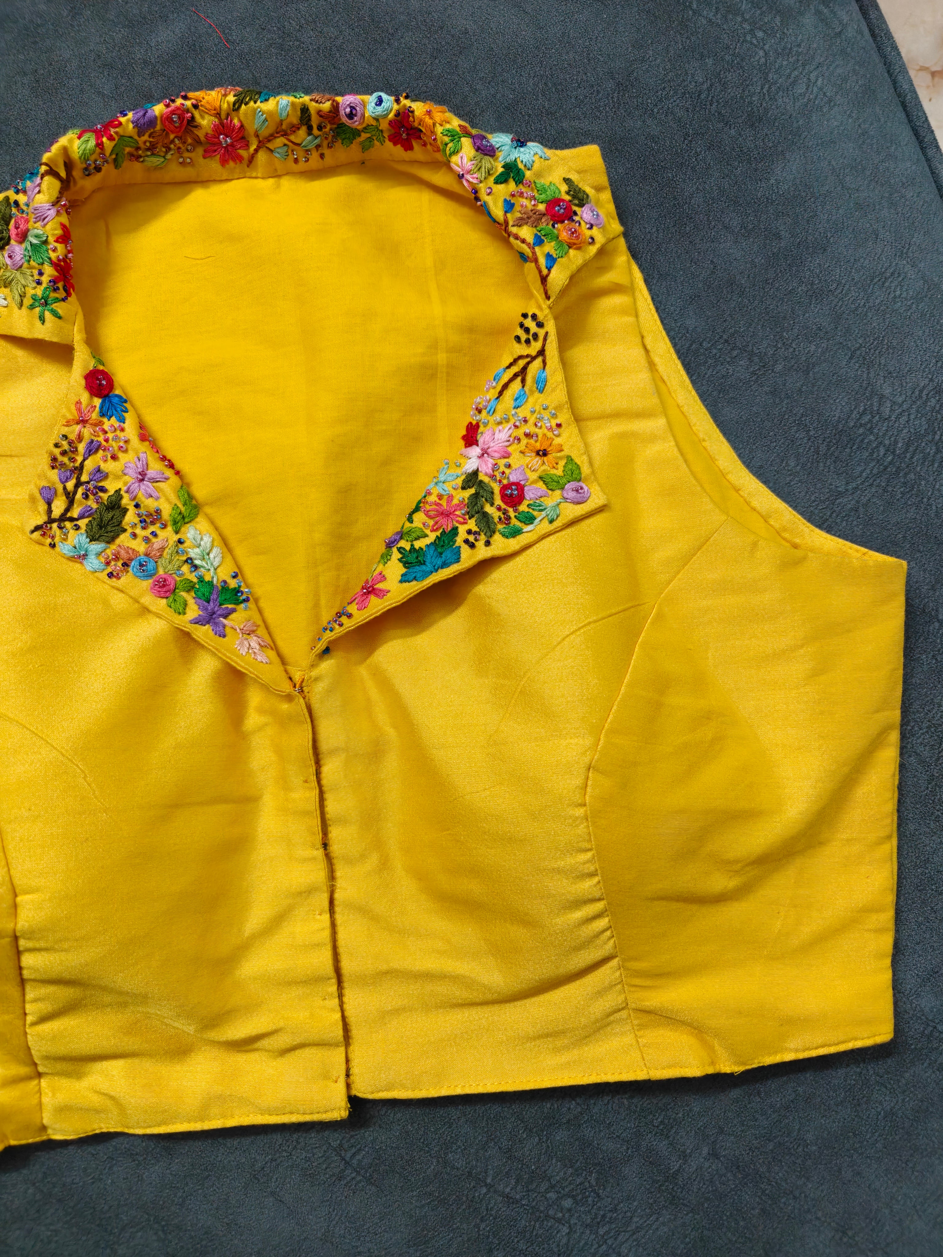 Yellow Embroidered Collar Blouse
