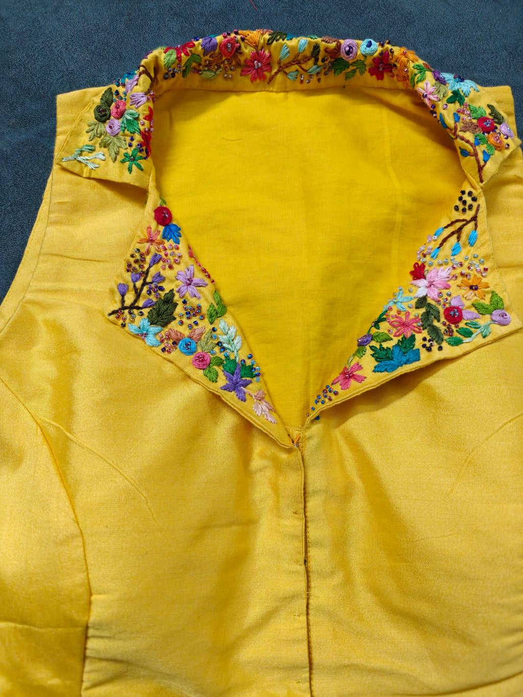 Yellow Embroidered Collar Blouse
