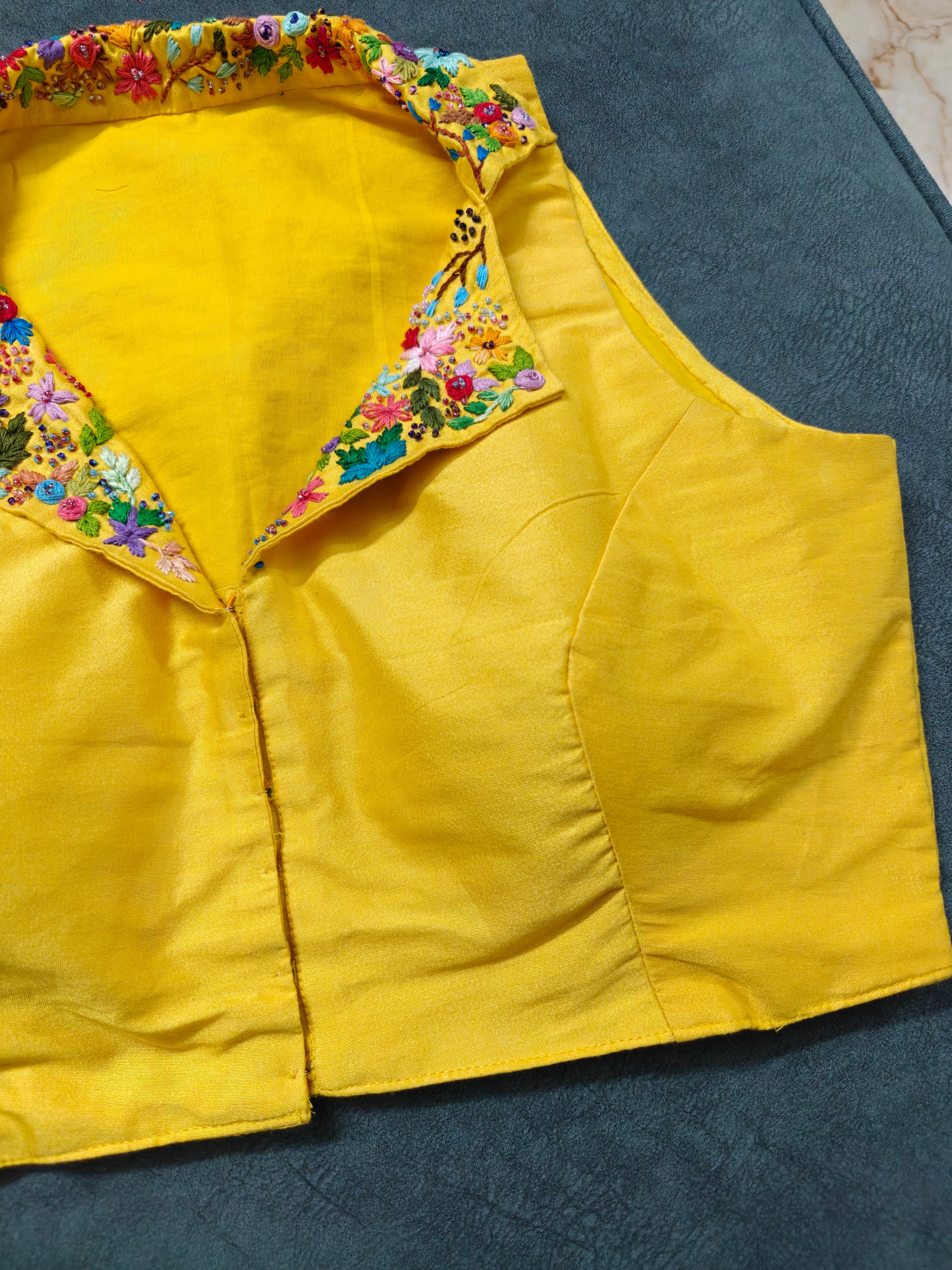 Yellow Embroidered Collar Blouse
