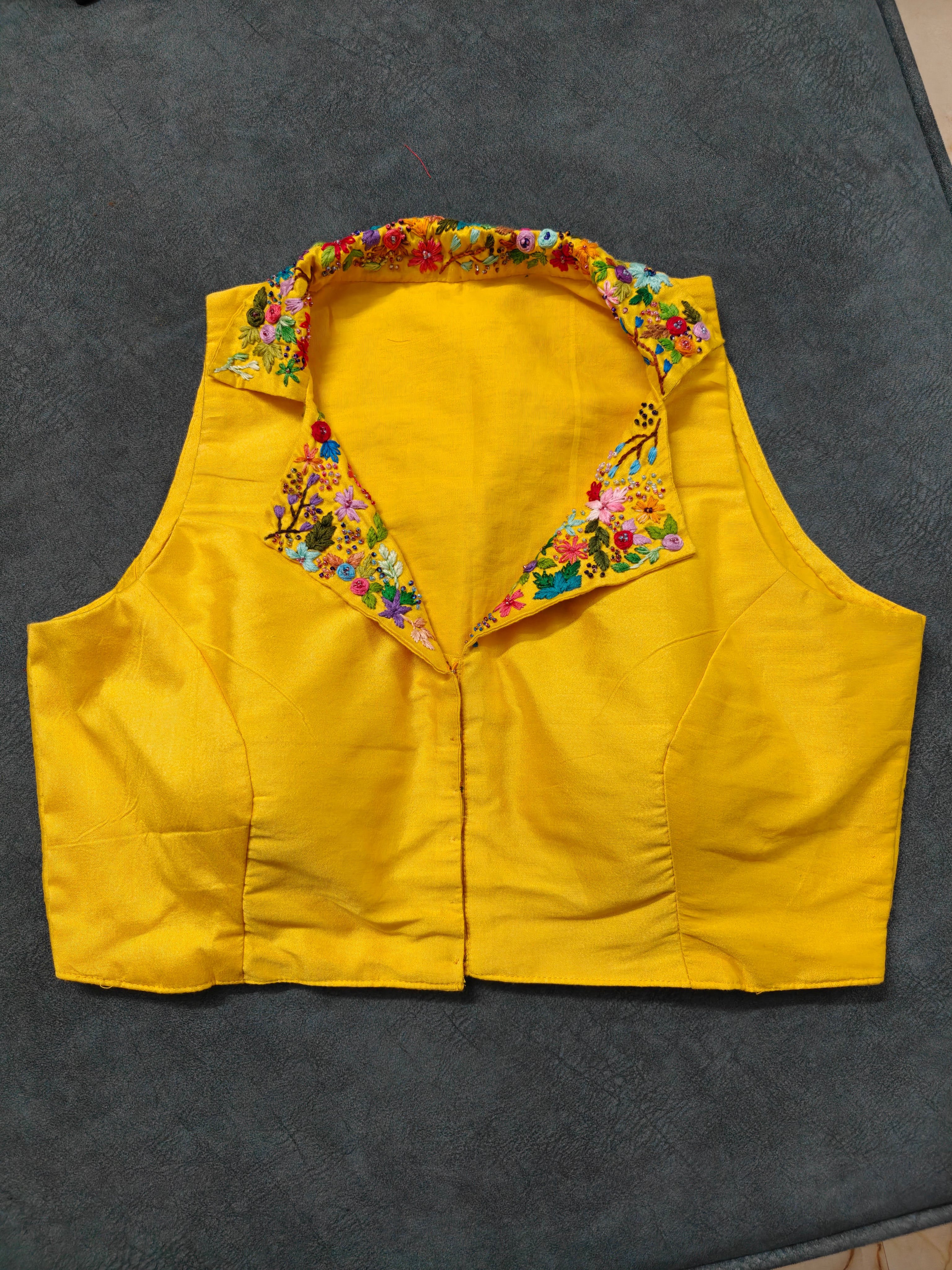 Yellow Embroidered Collar Blouse