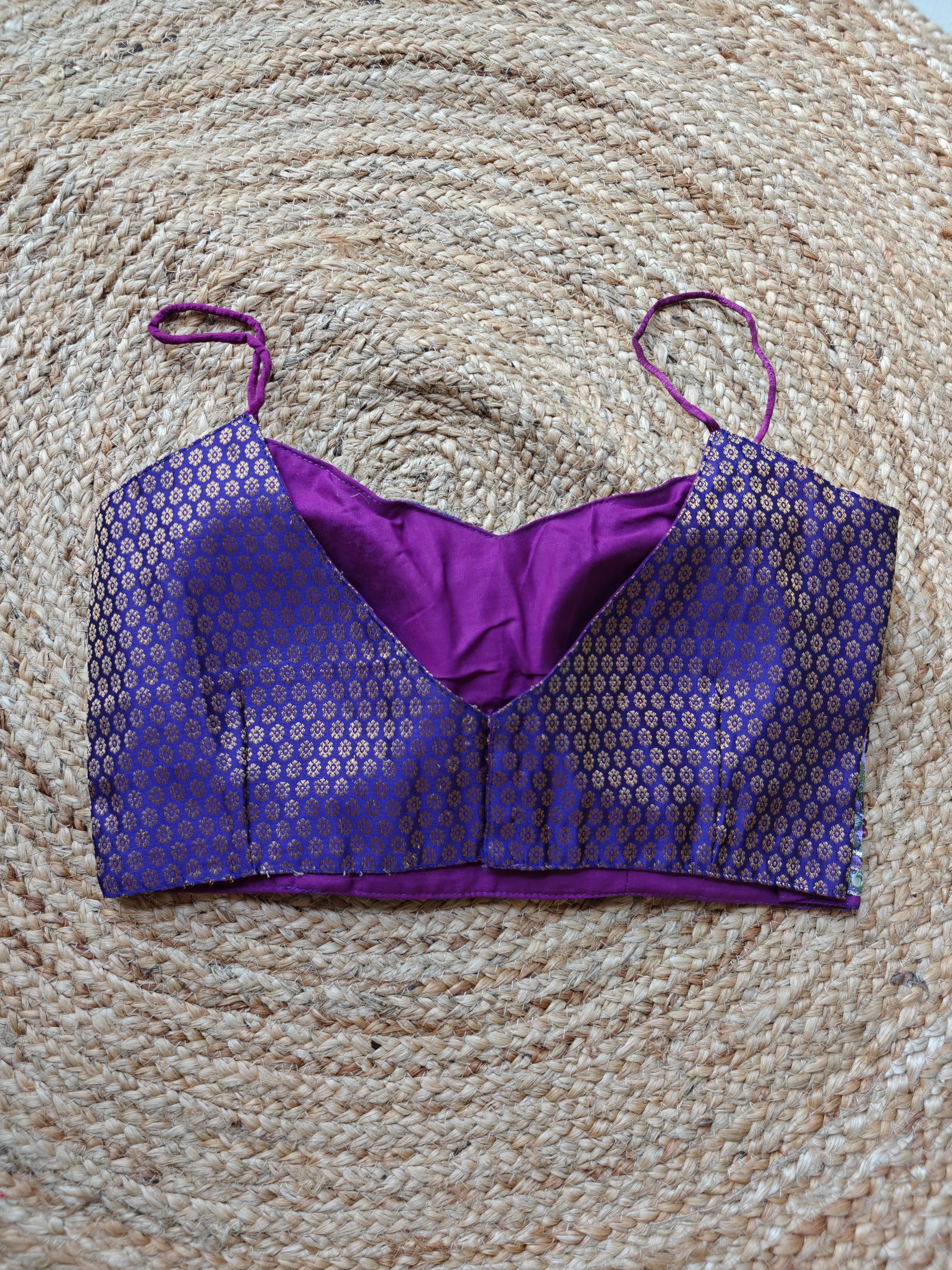 Purple Embroidered Noddle Strap Blouse