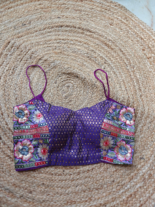 Purple Embroidered Noddle Strap Blouse