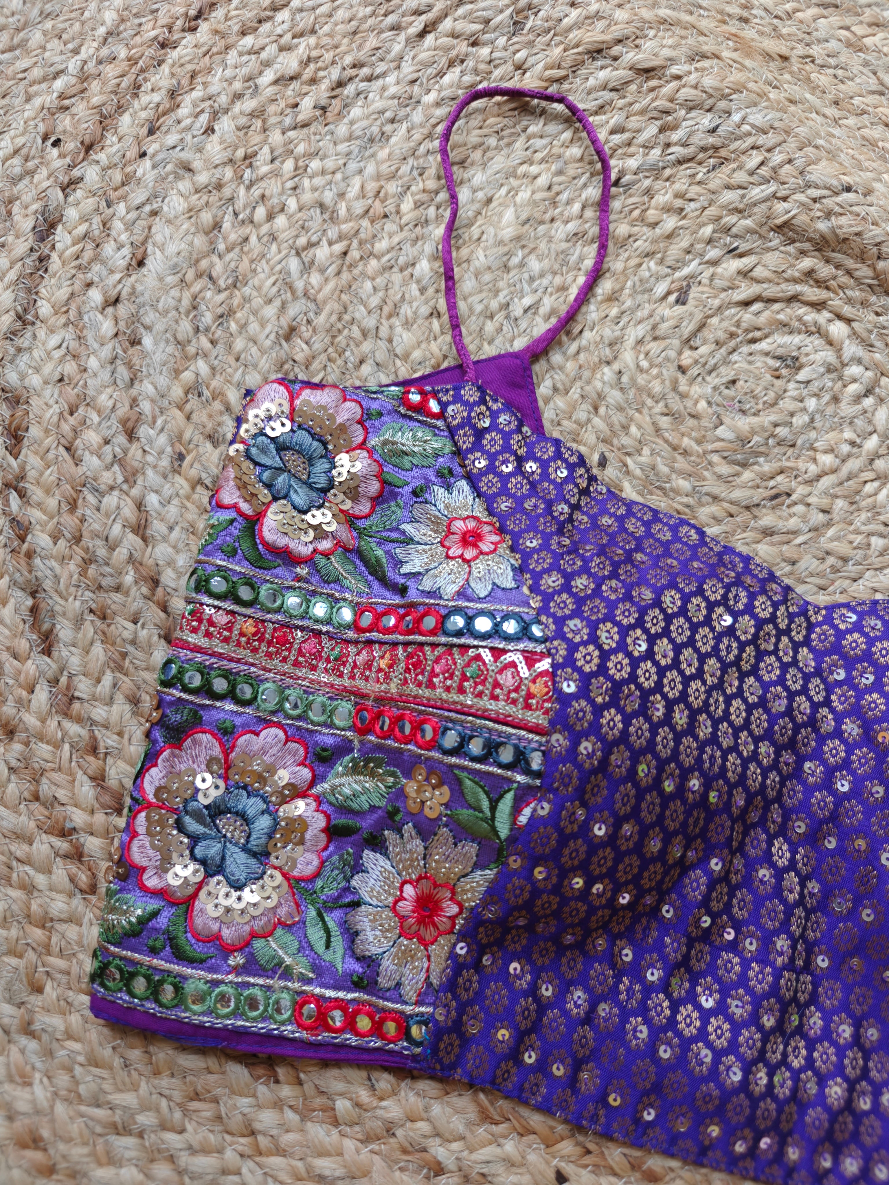 Purple Embroidered Noddle Strap Blouse
