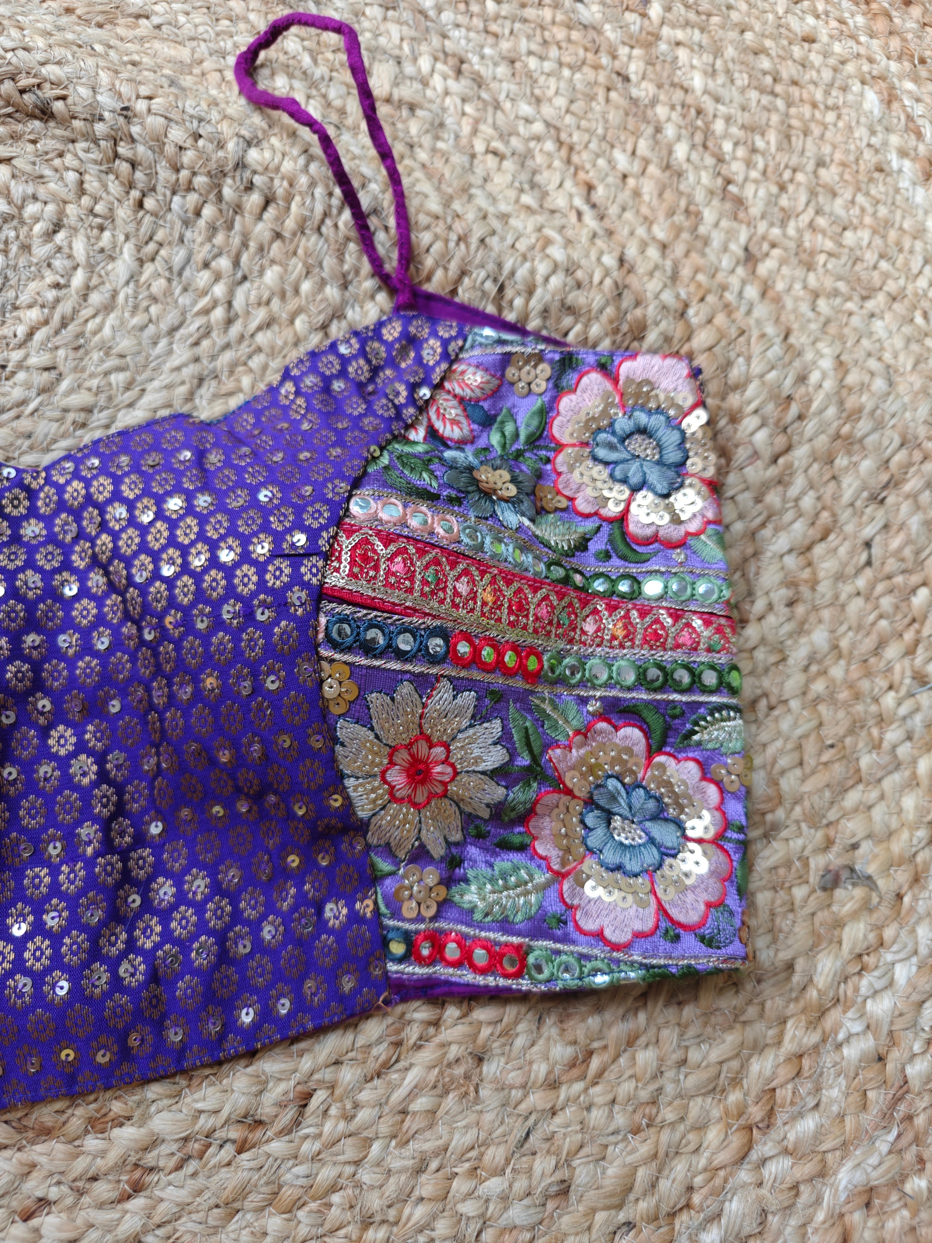 Purple Embroidered Noddle Strap Blouse