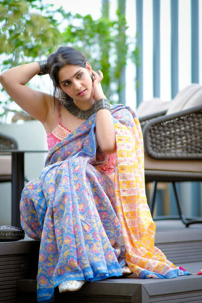 Summer Sunset Corn Flower Saree