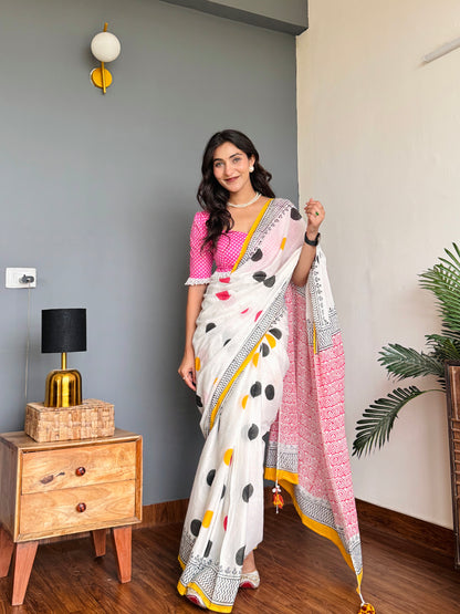 Polka Dreams Mulmul Saree