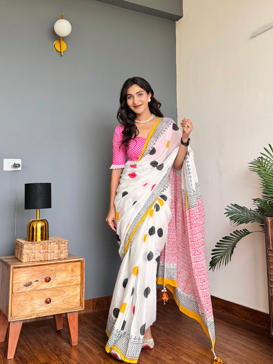 Polka Dreams Mulmul Saree