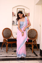 Pink Horizon Mulmul Patchwork Saree