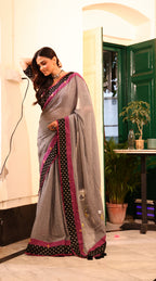 Dove Mist Mulmul Patchwork Saree