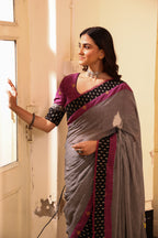 Dove Mist Mulmul Patchwork Saree
