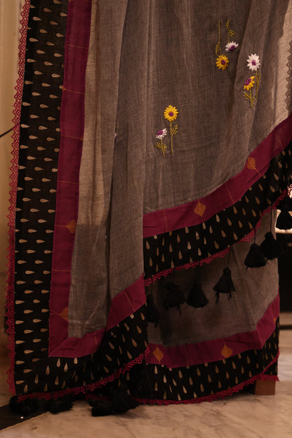 Dove Mist Mulmul Patchwork Saree