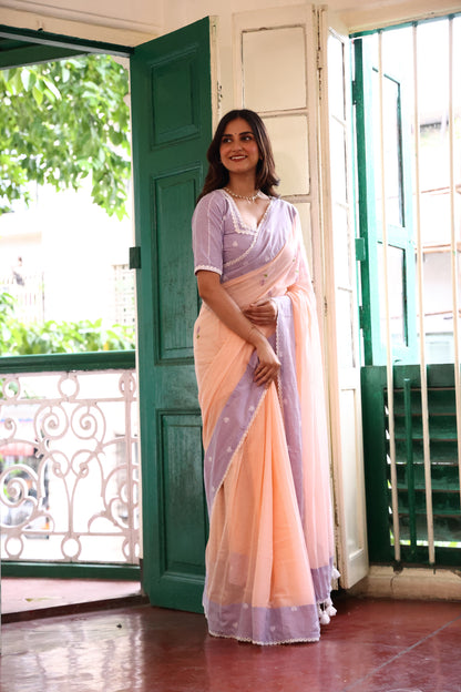 Blush Dusk Mulmul Patchwork Saree