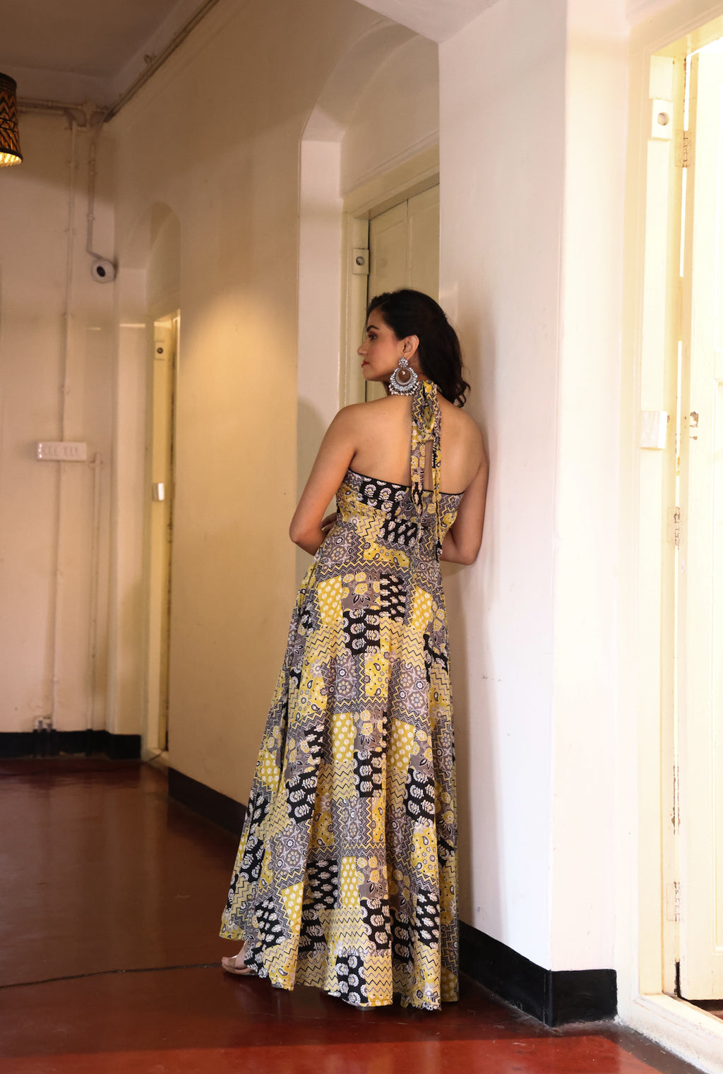 Mustard Mosaic Halter Maxi Dress