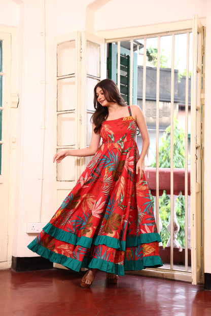 Red Tropical Breeze Maxi Dress