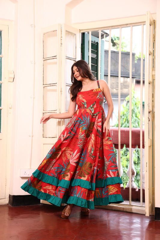 Red Tropical Breeze Maxi Dress