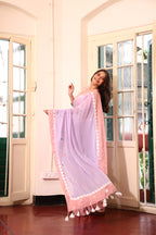 Lilac Bloom Mulmul Patchwork Saree