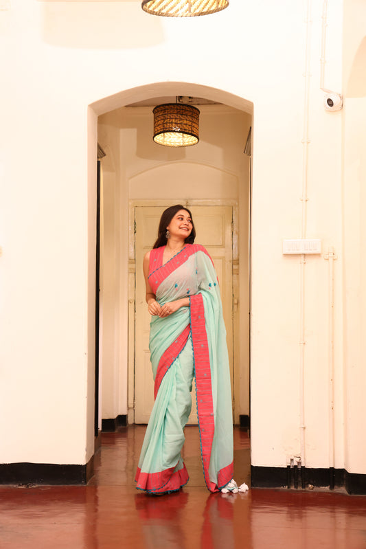 Mint Tide Mulmul Patchwork Saree