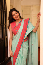 Mint Tide Mulmul Patchwork Saree