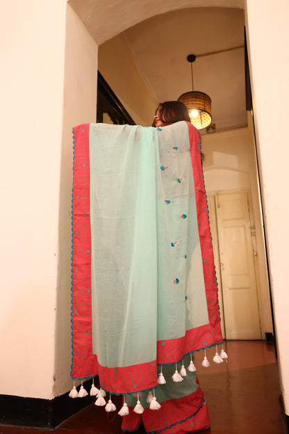 Mint Tide Mulmul Patchwork Saree