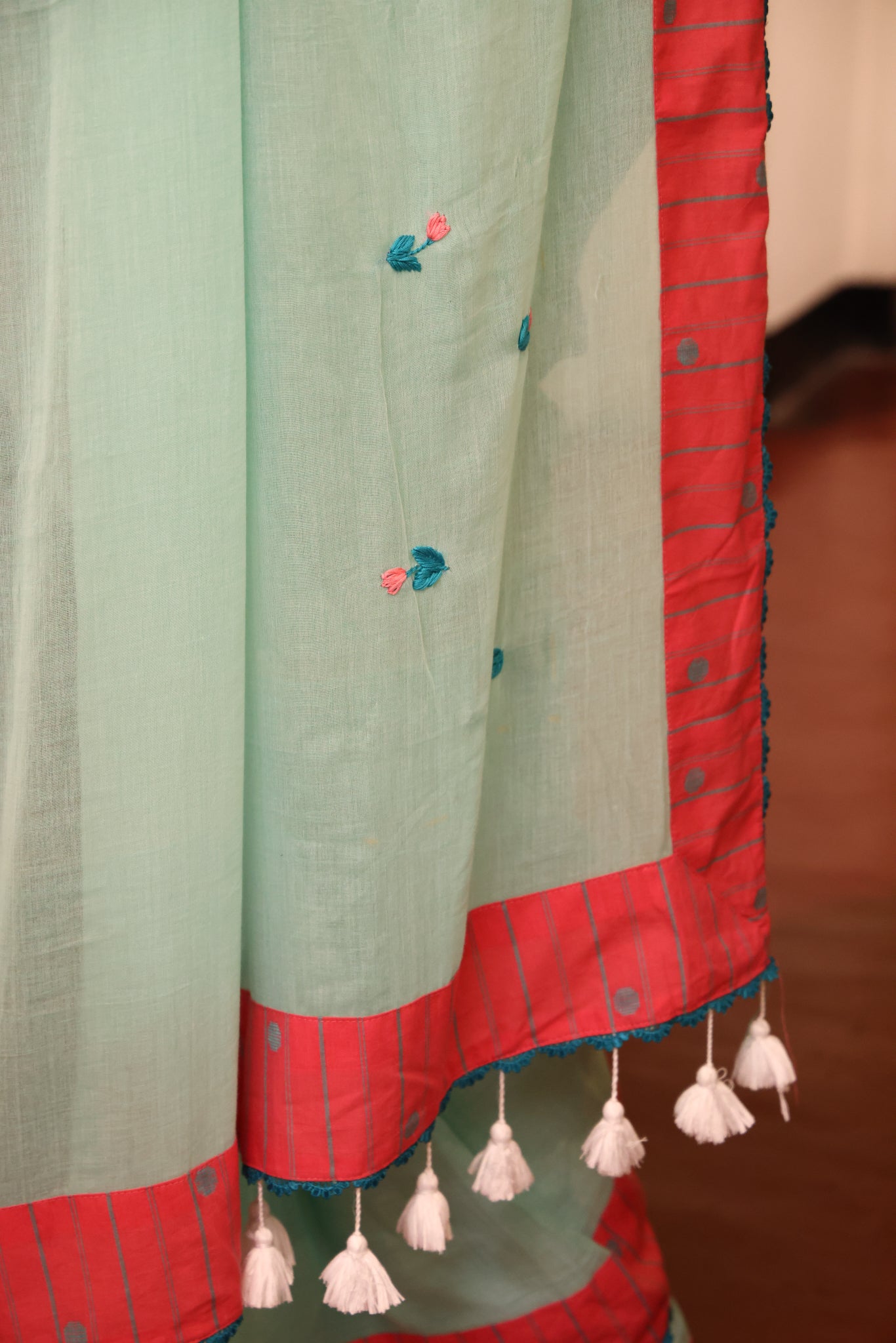 Mint Tide Mulmul Patchwork Saree