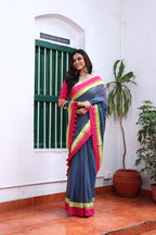 Ashen Bloom Mulmul Patchwork Saree