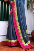 Ashen Bloom Mulmul Patchwork Saree