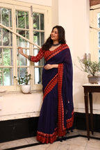 Midnight Muse Mulmul Patchwork Saree