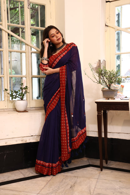 Midnight Muse Mulmul Patchwork Saree