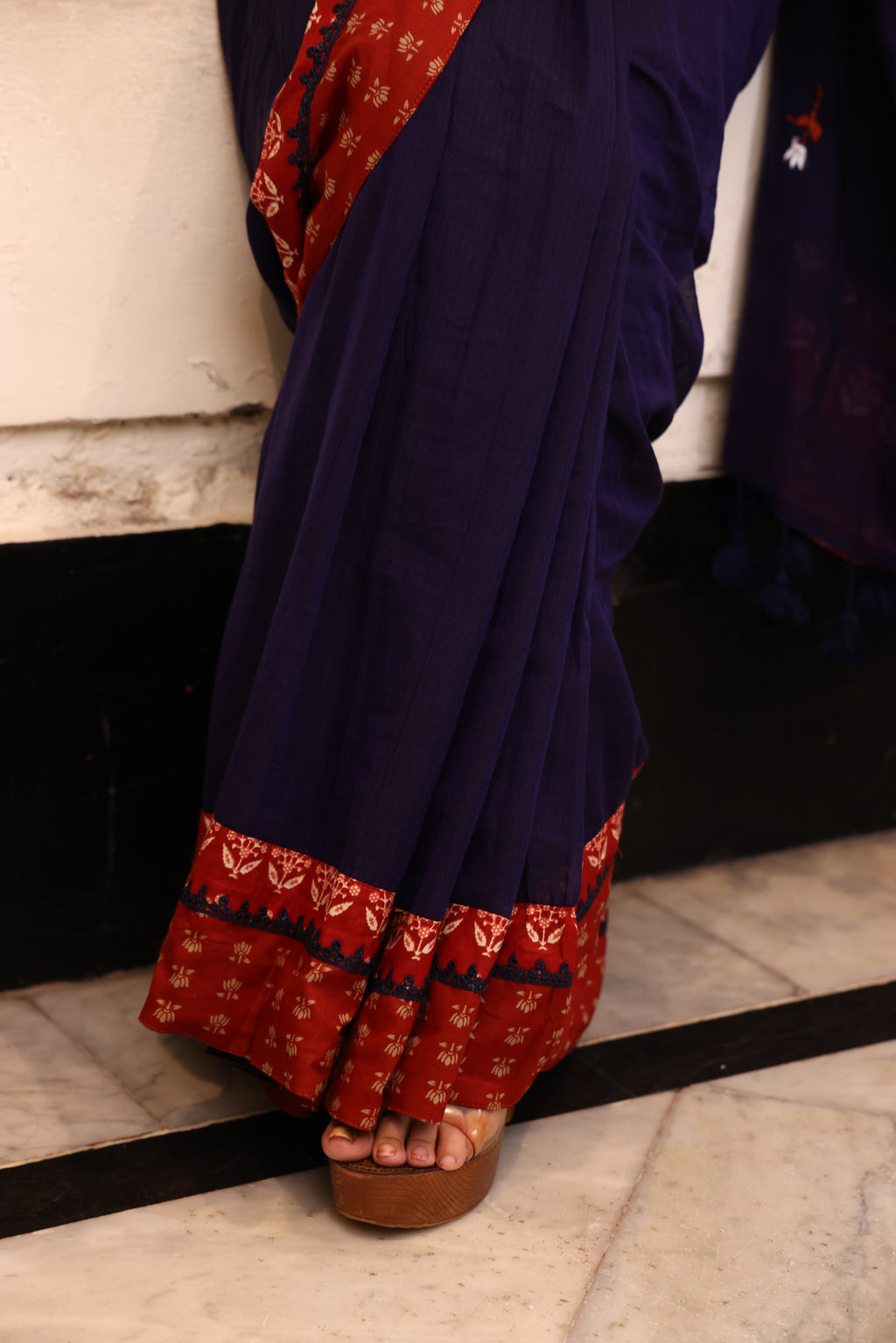 Midnight Muse Mulmul Patchwork Saree