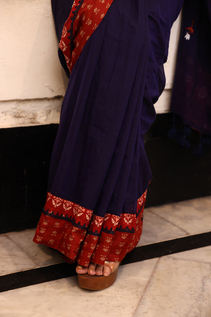 Midnight Muse Mulmul Patchwork Saree