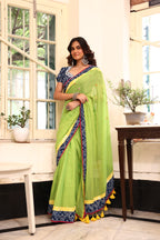 Neon Mirage Mulmul Patchwork Saree