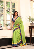 Neon Mirage Mulmul Patchwork Saree