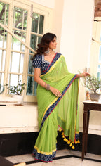 Neon Mirage Mulmul Patchwork Saree