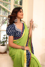 Neon Mirage Mulmul Patchwork Saree