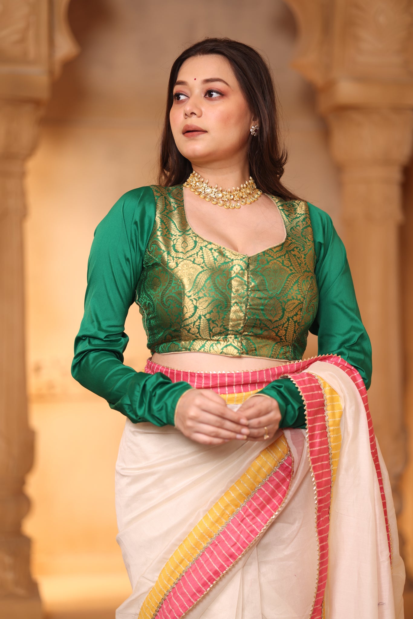 Ziya Green Brocade Blouse