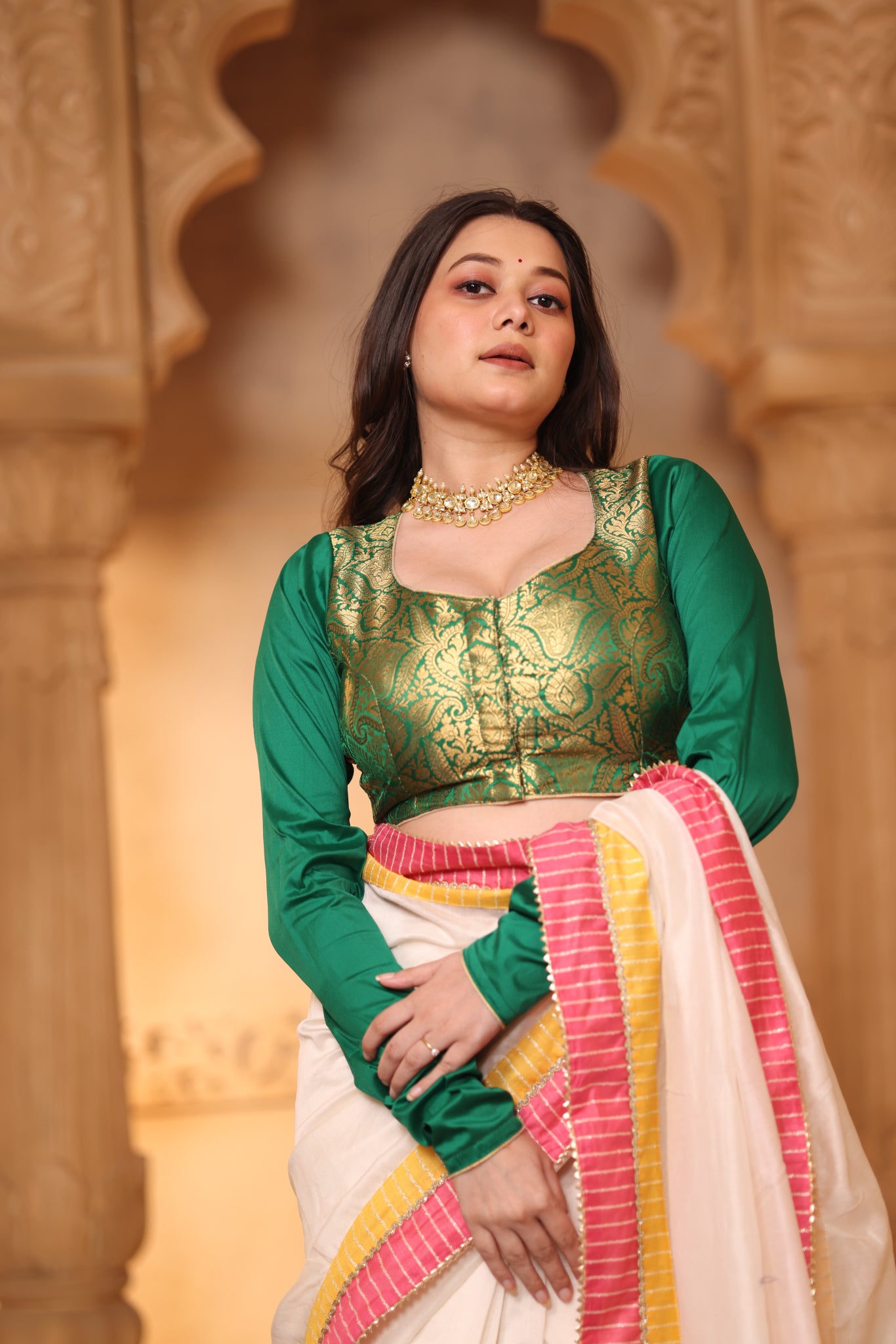 Ziya Green Brocade Blouse