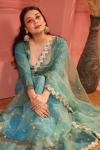 Naira Teal Brocade Blouse