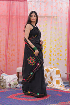 Black Mandala Hand Embroidered Saree