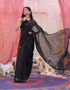 Black Mandala Hand Embroidered Saree