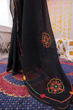 Black Mandala Hand Embroidered Saree