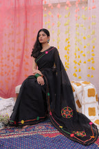 Black Mandala Hand Embroidered Saree