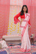Laal Sada Gamcha Saree