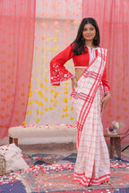Laal Sada Gamcha Saree