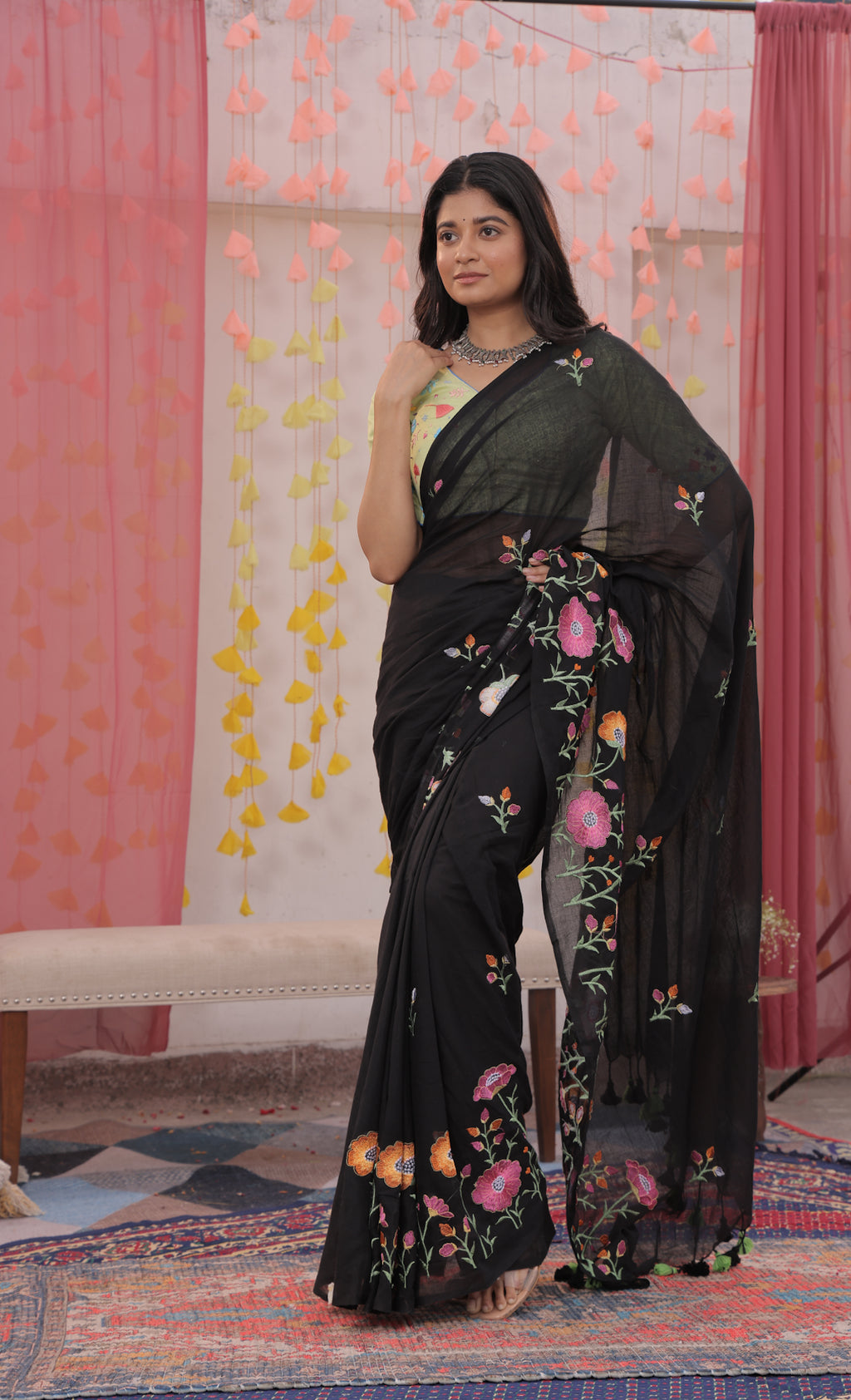 Secret Garden Black Mulmul Saree