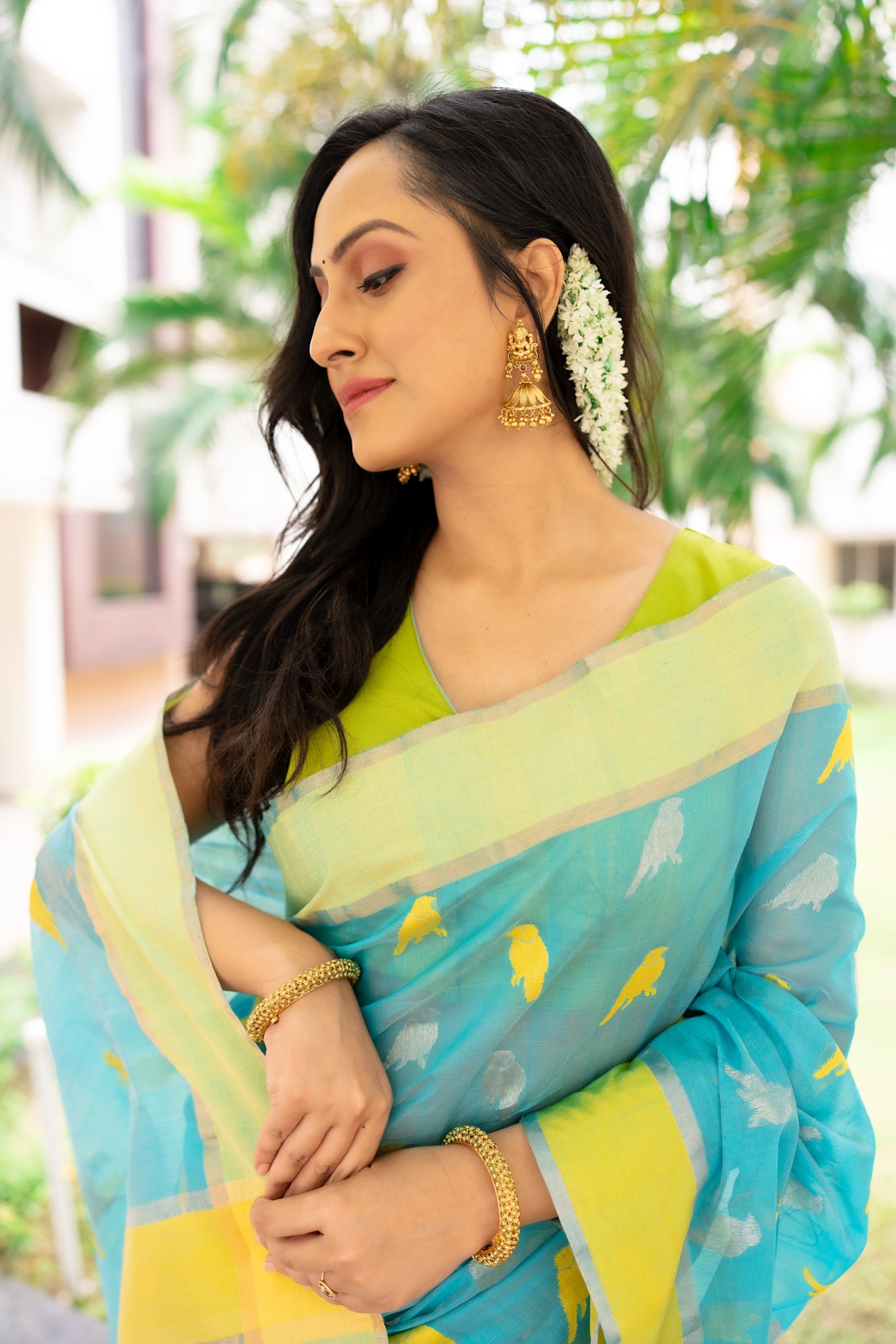 Sabz Parinda Chanderi Saree