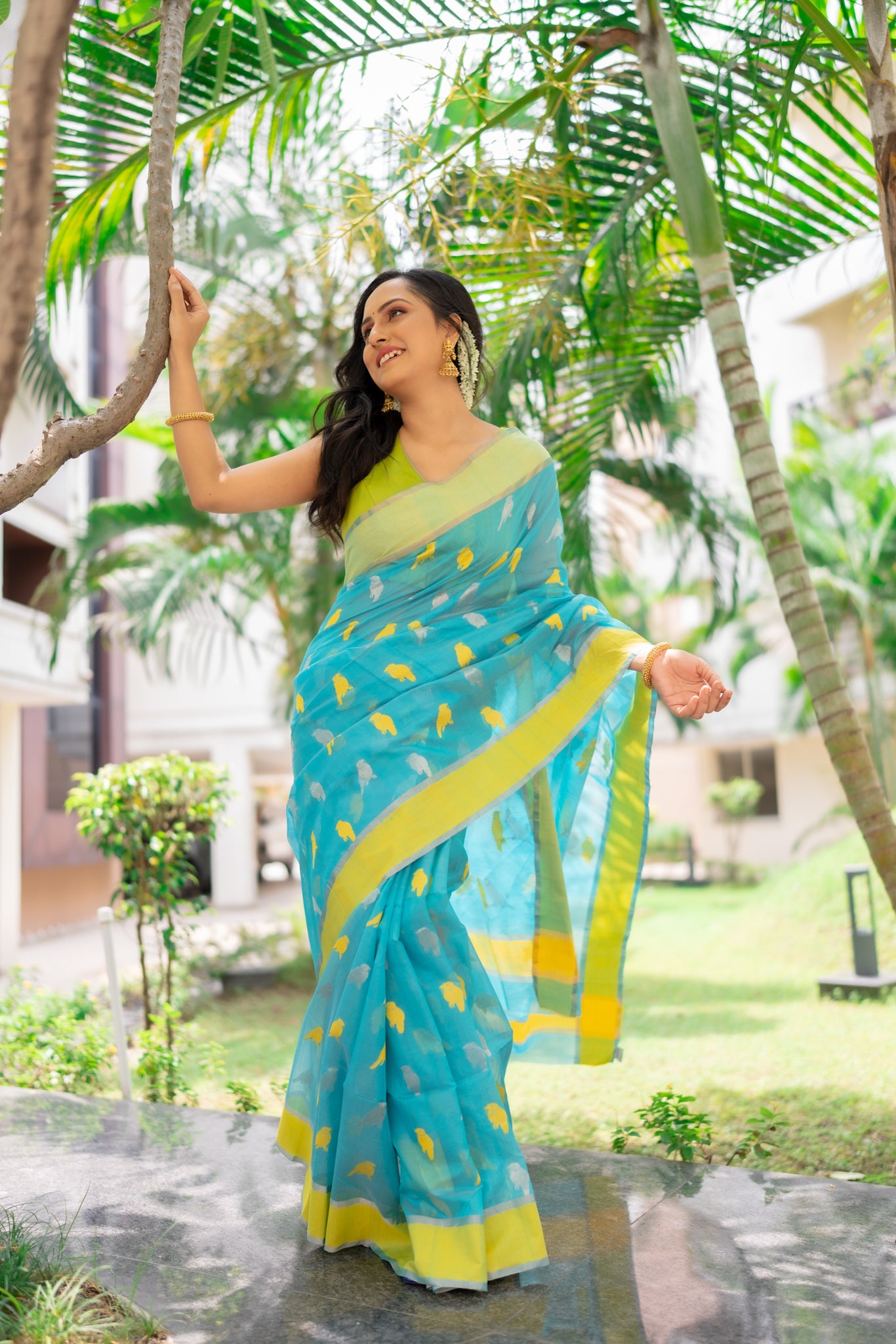 Sabz Parinda Chanderi Saree