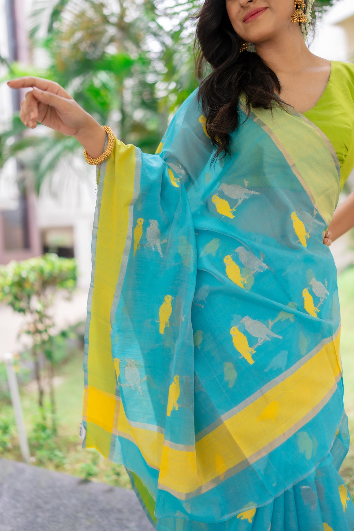 Sabz Parinda Chanderi Saree