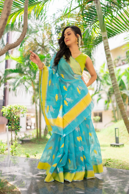 Sabz Parinda Chanderi Saree